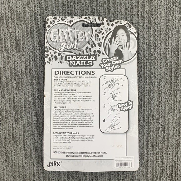 Ja-Ru Glitter Girl Dazzle Nails Stick-On Gems Kid Sized Ages 4+ New - Picture 9 of 12